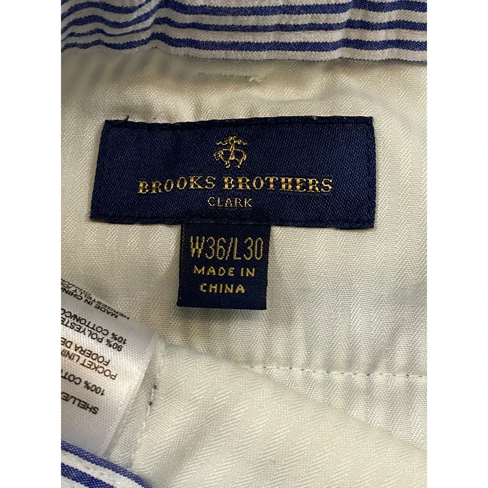 Brooks Brothers Clark Seersucker Pants‎ Mens 36x30 Blue White Striped Cotton